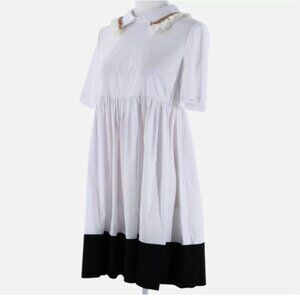L’AUTRE CHOSE White Ruffle Collar Pintuck Pouf Skirt Shirt Dress 44 - $4…